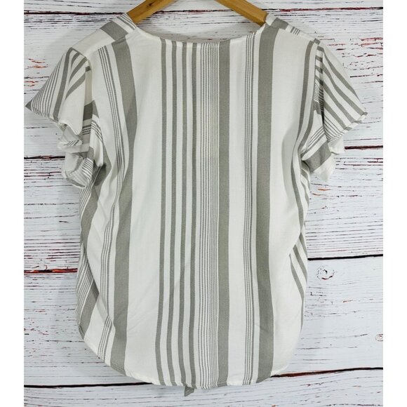 Stripe & Stare Womens Button Front Striped Tie Hem Top Size Medium Nautical - Picture 4 of 13